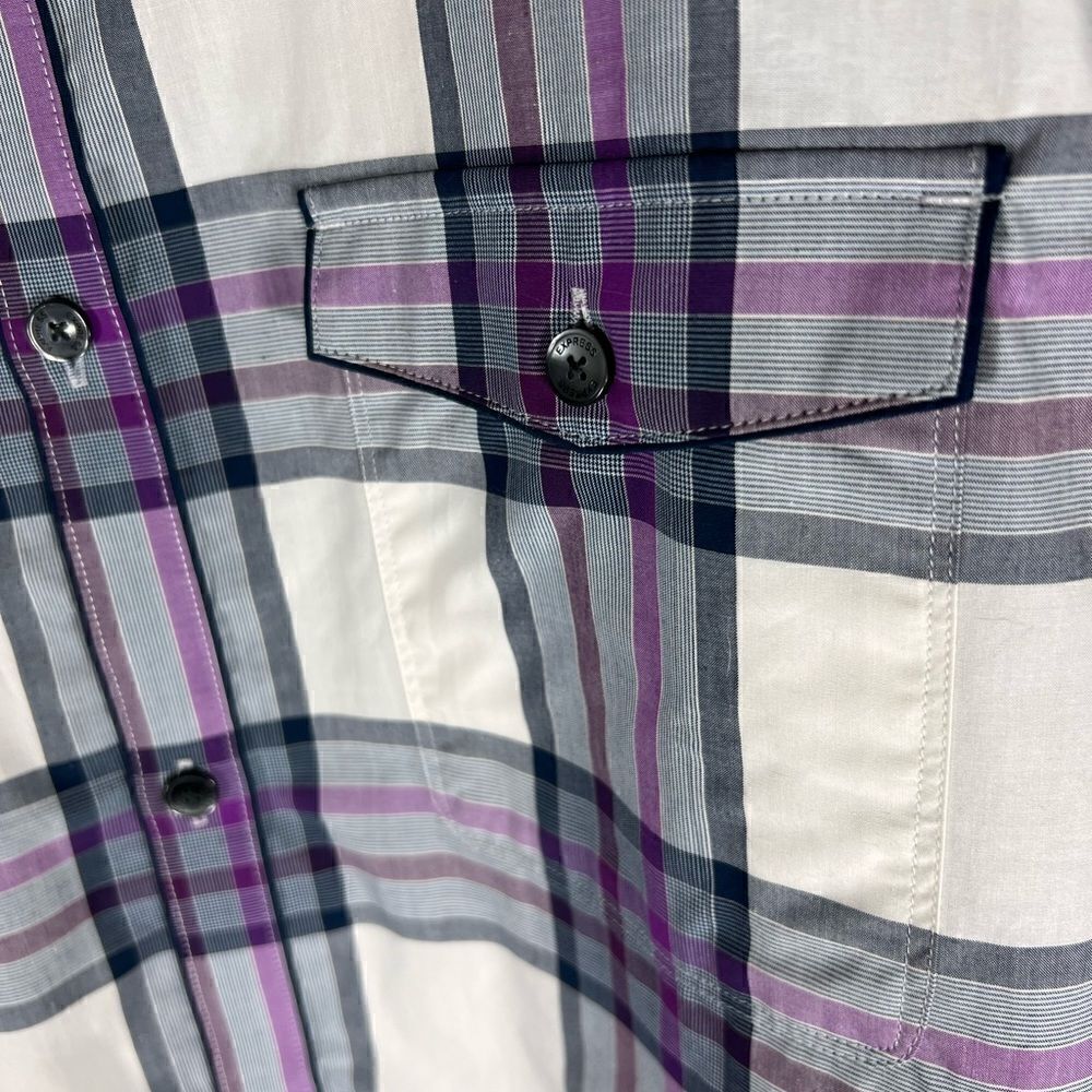 Express Fitted Button Down Long Sleeve Shirt Purp… - image 4